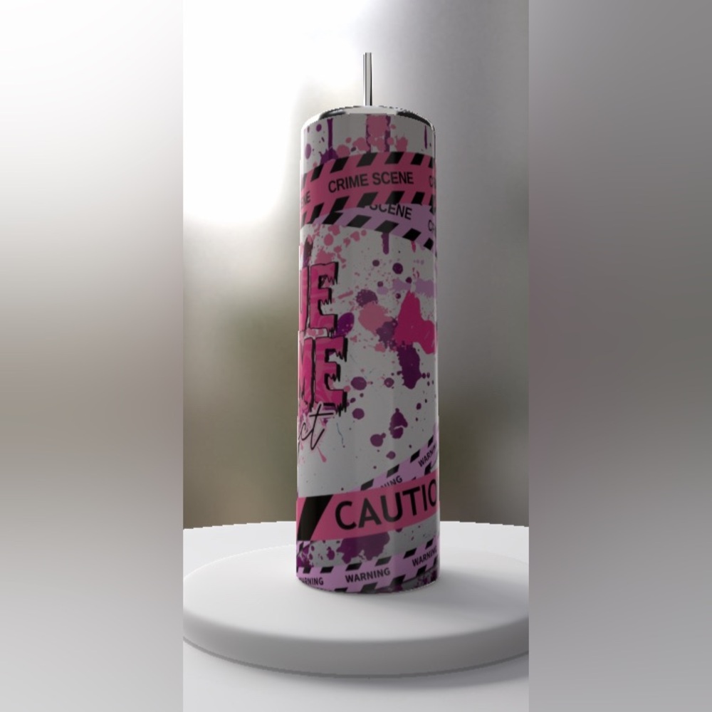 True Crime Junkie pink&purple 20 oz stainless steel tumbler NWT - Picture 3 of 3